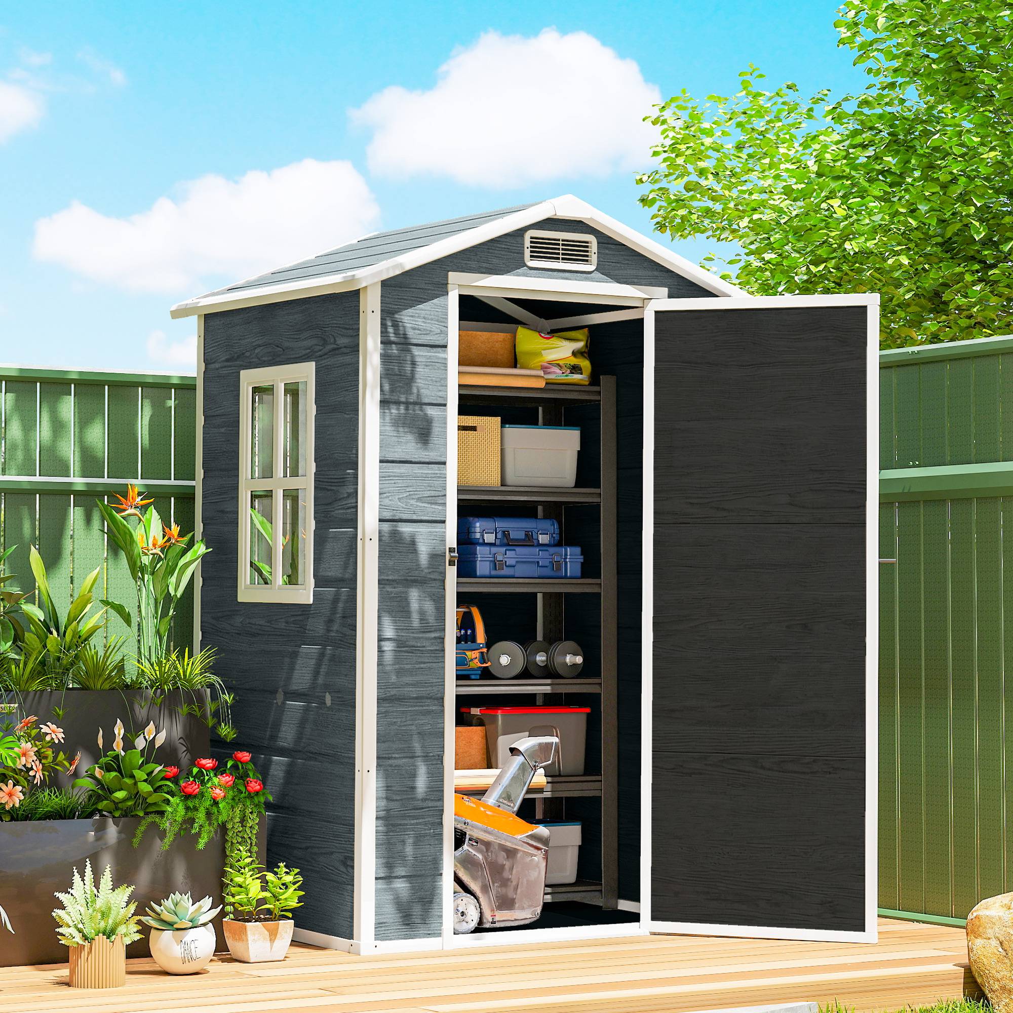 ComfortXL - Abri de jardin compact résine PP rangement extérieur 128x104x196cm gris vieilli - ComfortXL Outdoor Living - Image 3