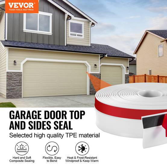 Vevor - VEVOR Joint porte garage 10m, étanchéité sup/latéral, TPE, adhésif, vis, blanc. - Image 2