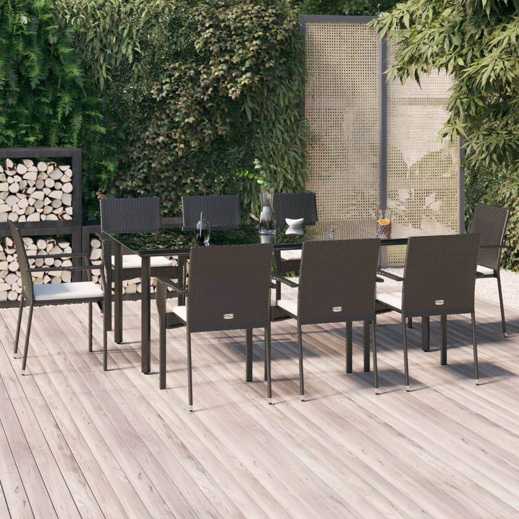 ComfortXL - Table et 8 Chaises de Jardin Noir et Crème en Résine Tressée, Plateau en Verre 200cm – ComfortXL Outdoor Living - Image 1