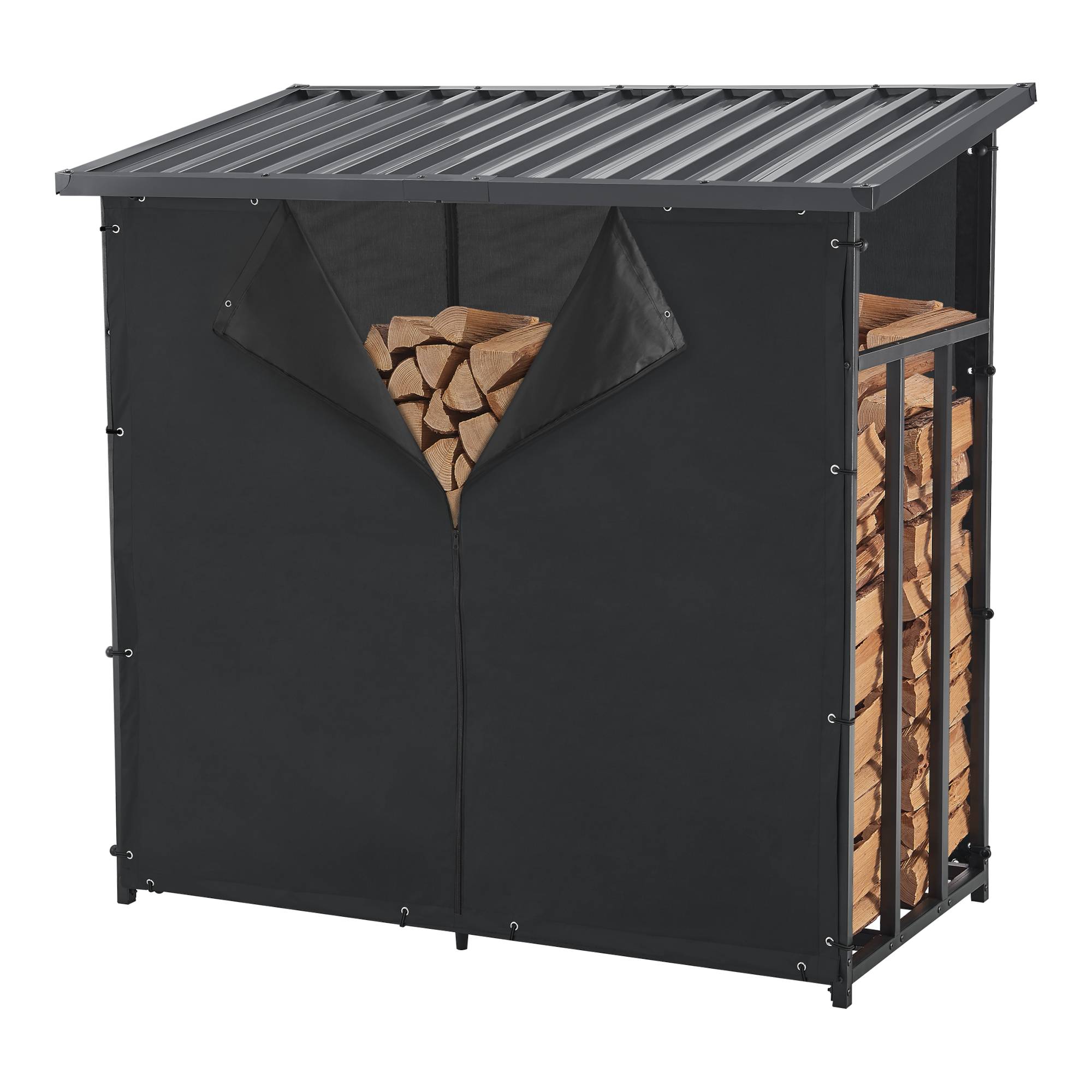 Casa.Pro - Leñera Yakutat con cubierta protectora 145 x 143 x 70 cm negro [casa.pro] - Imagen 2