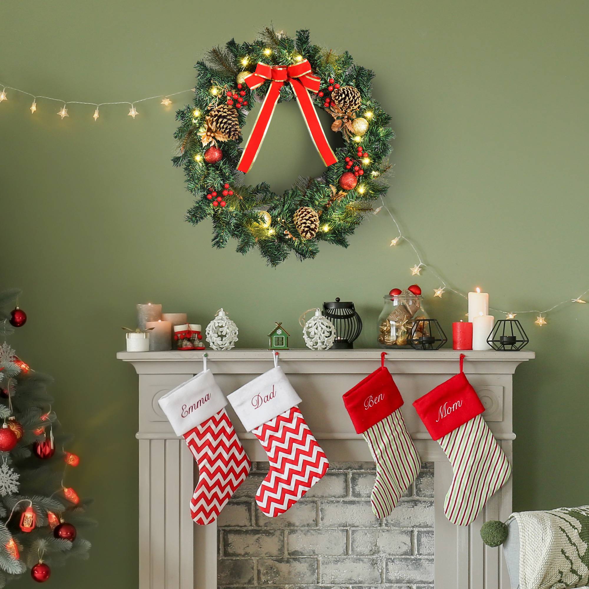 Sans Marque - Couronne de Noël lumineuse artificielle avec 20 LED de 60 cm - décoration de maison et puces d'épingle - Image 4