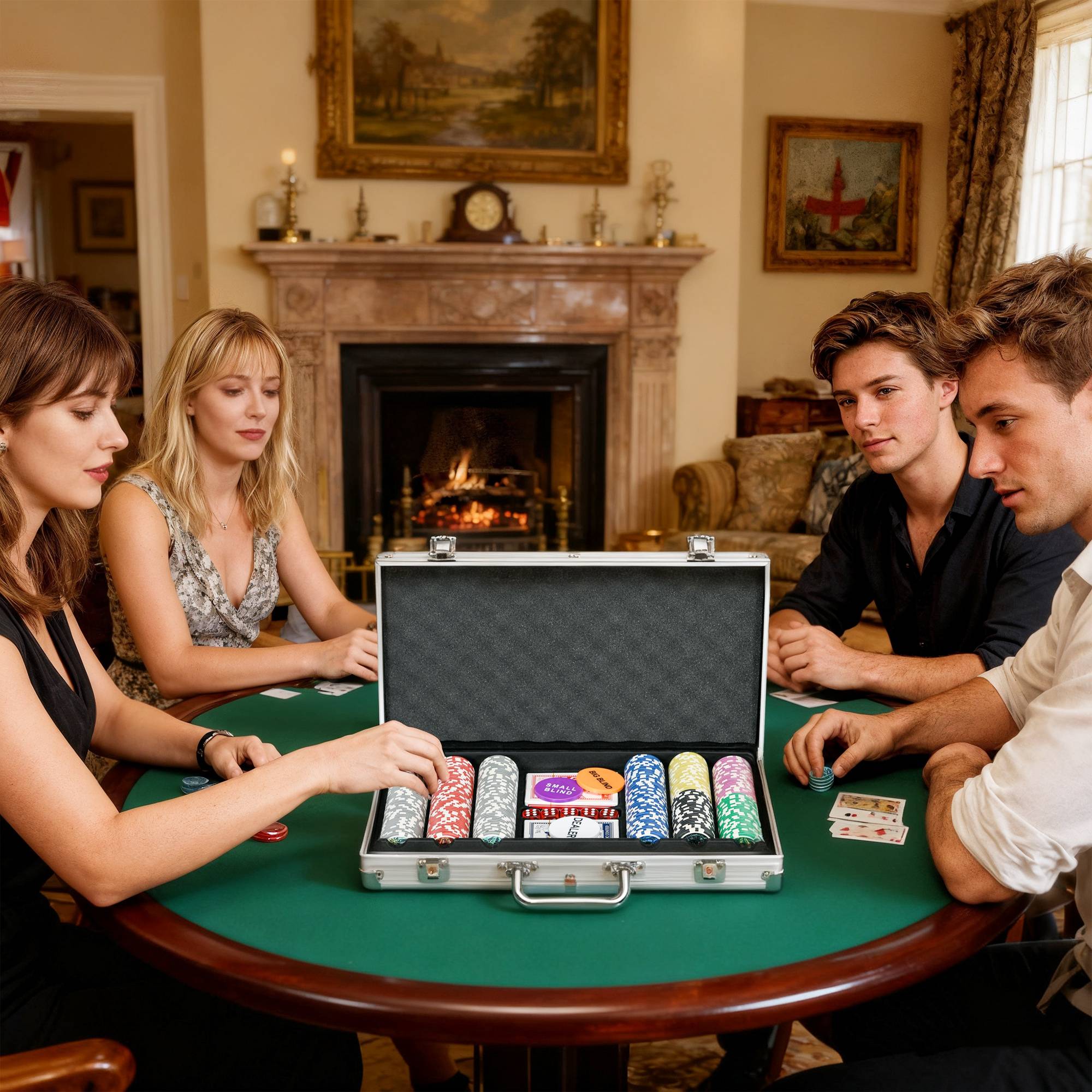 Mallette de Poker Coffret de Poker Complet, verrouillable, avec 300 jetons 2 Jeux de Cartes 3 boutons 1 Tapis en Feutre - Image 9