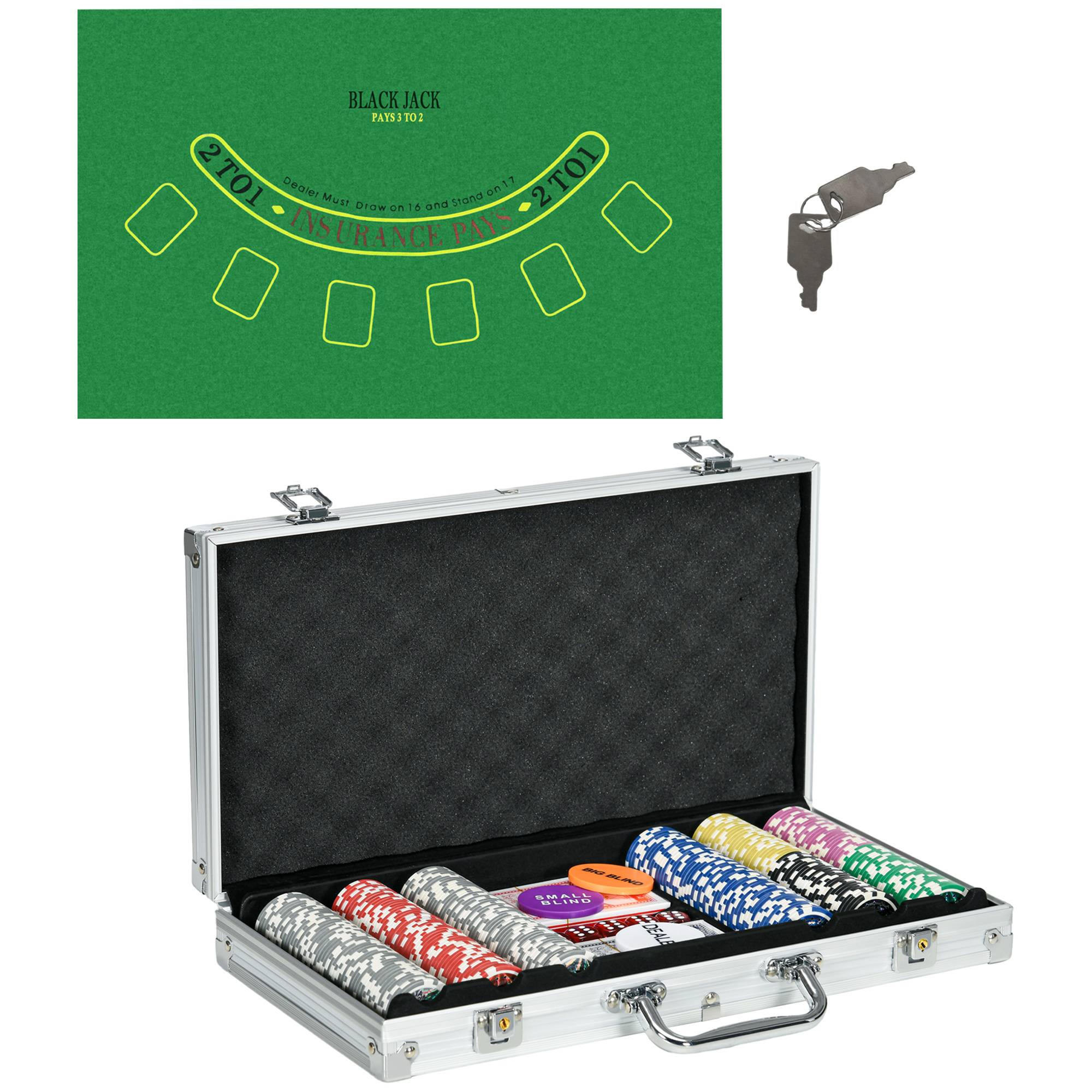 Mallette de Poker Coffret de Poker Complet, verrouillable, avec 300 jetons 2 Jeux de Cartes 3 boutons 1 Tapis en Feutre - Image 2