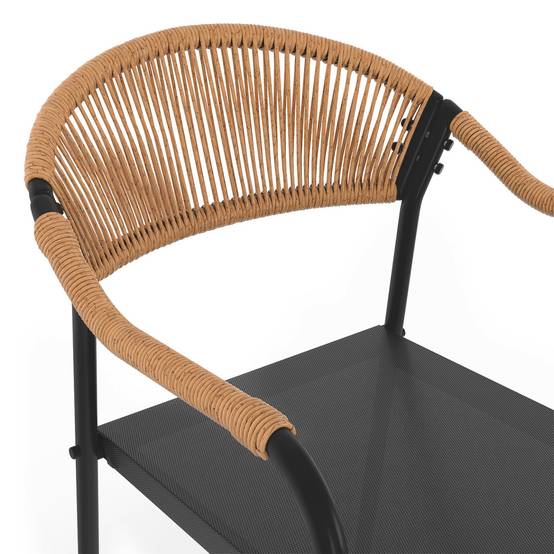 Salon de jardin MADEIRA table 150 cm et 6 chaises cordage et textilène noir et rotin clair - Image 8