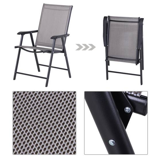 Lot de 2 chaises pliantes avec accoudoirs, chaises de camping et pêche en métal Gris, 58 x 64 x 94 cm - Image 8