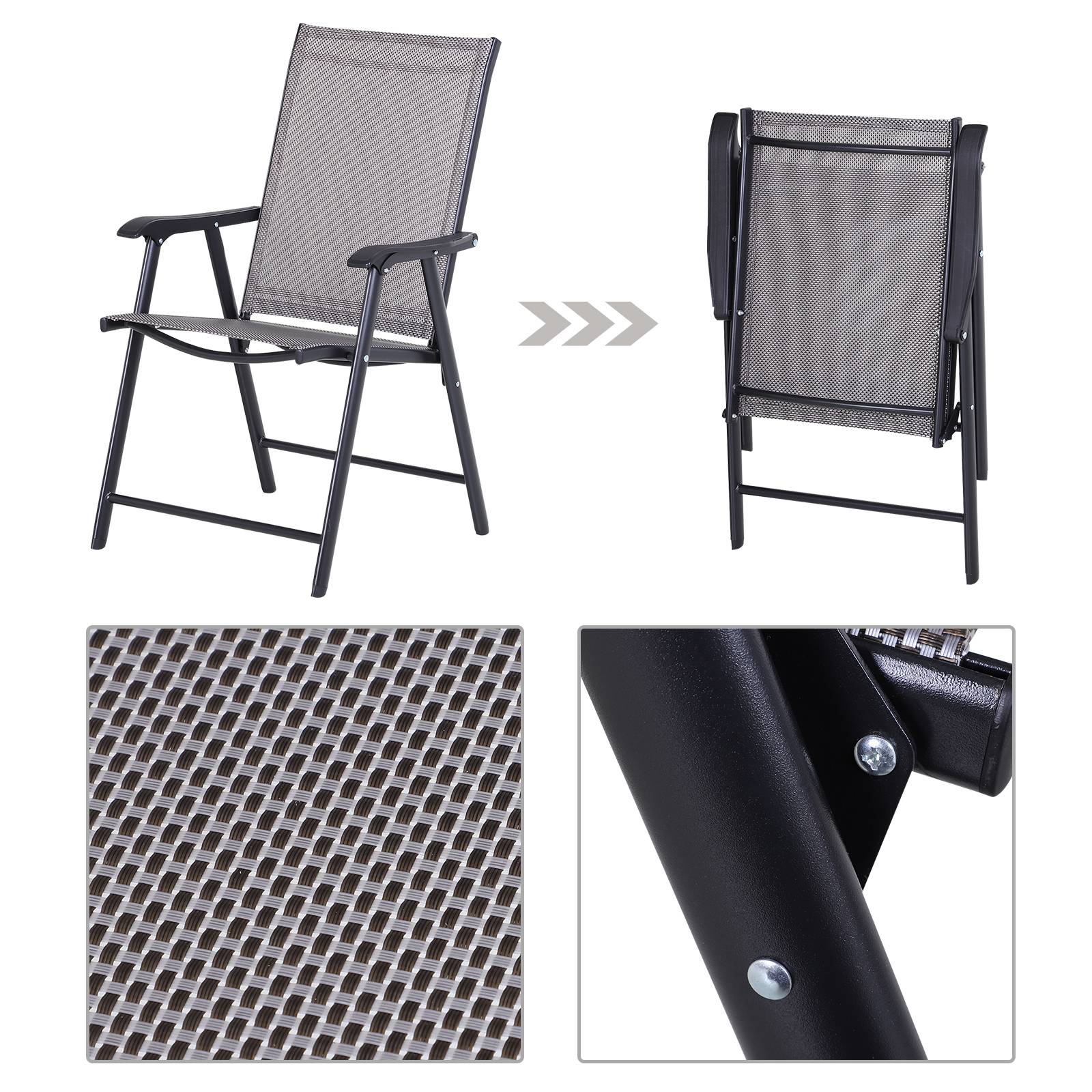Lot de 2 chaises pliantes avec accoudoirs, chaises de camping et pêche en métal Gris, 58 x 64 x 94 cm - Image 8