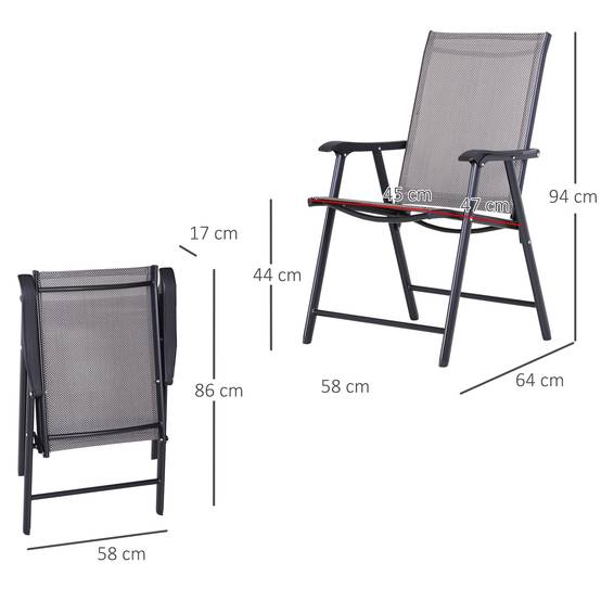 Lot de 2 chaises pliantes avec accoudoirs, chaises de camping et pêche en métal Gris, 58 x 64 x 94 cm - Image 3