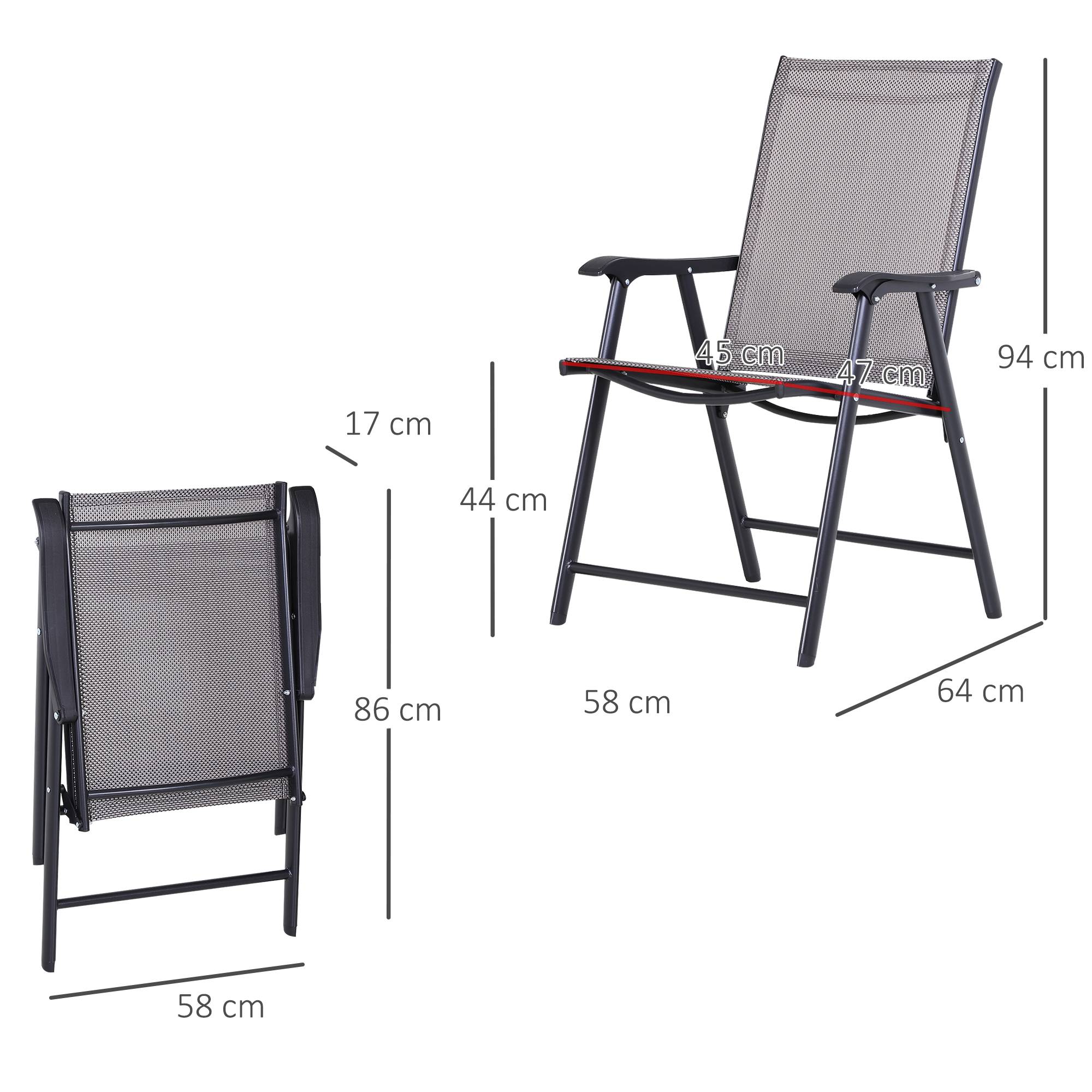Lot de 2 chaises pliantes avec accoudoirs, chaises de camping et pêche en métal Gris, 58 x 64 x 94 cm - Image 3
