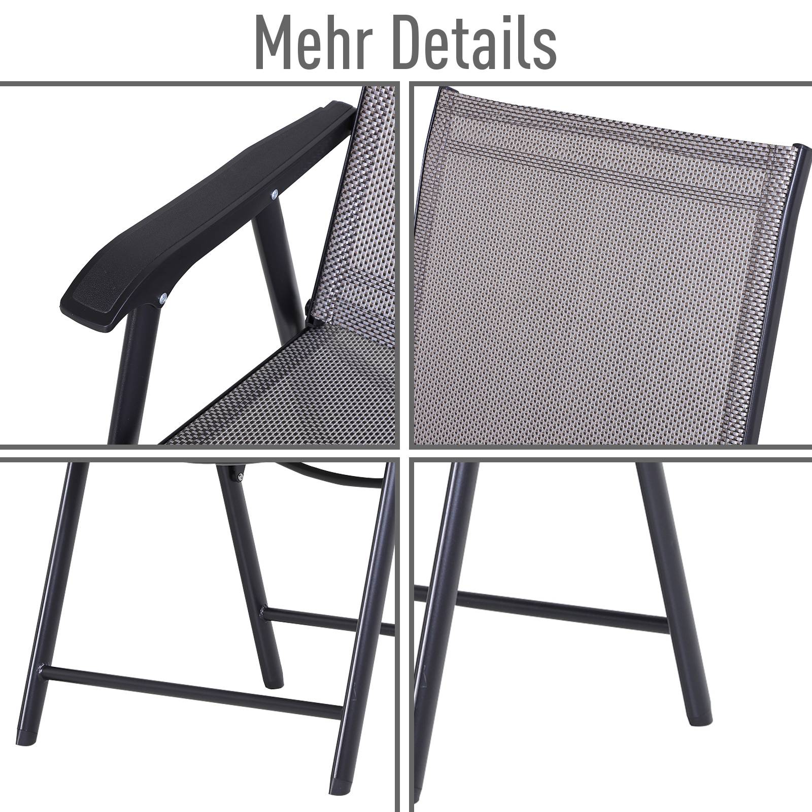 Lot de 2 chaises pliantes avec accoudoirs, chaises de camping et pêche en métal Gris, 58 x 64 x 94 cm - Image 7