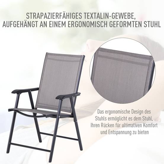 Lot de 2 chaises pliantes avec accoudoirs, chaises de camping et pêche en métal Gris, 58 x 64 x 94 cm - Image 4