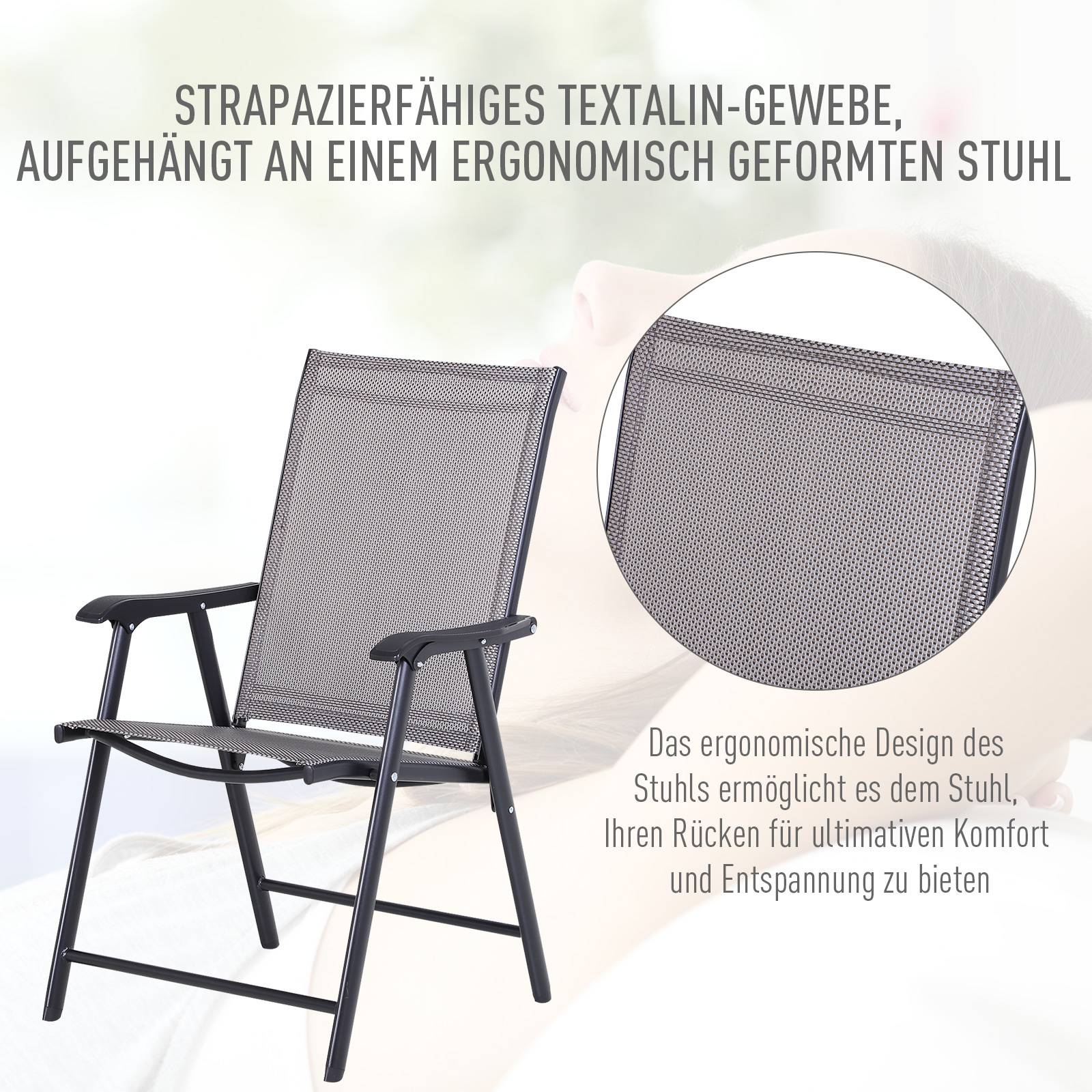 Lot de 2 chaises pliantes avec accoudoirs, chaises de camping et pêche en métal Gris, 58 x 64 x 94 cm - Image 4