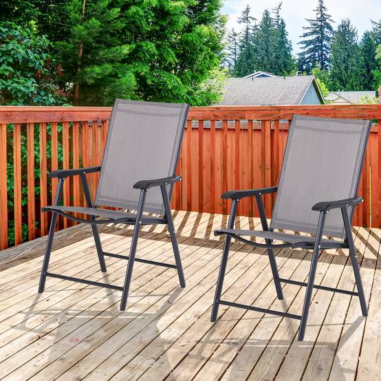Lot de 2 chaises pliantes avec accoudoirs, chaises de camping et pêche en métal Gris, 58 x 64 x 94 cm - Image 2
