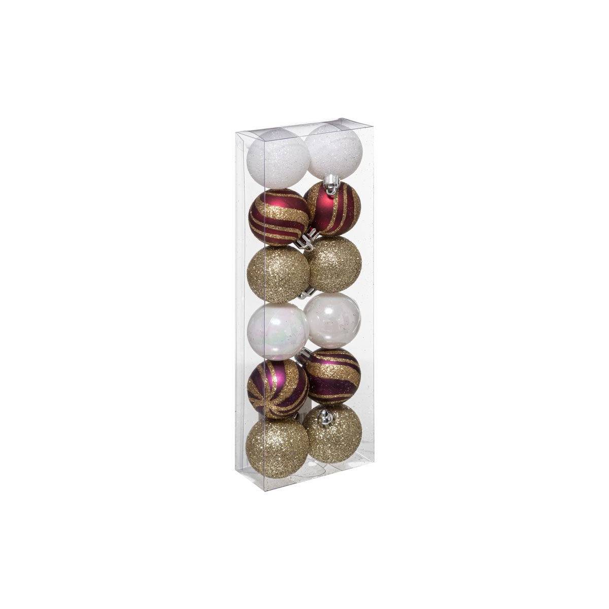 Lot de 12 Boules de Noël "Héritage" 4cm Rouge & Blanc