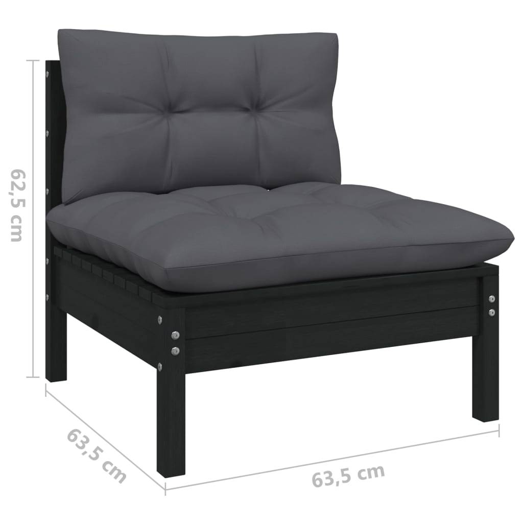 Helloshop26 - Salon de jardin meuble d'extérieur ensemble de mobilier 10 pièces avec coussins noir bois de pin solide - Imagen 6
