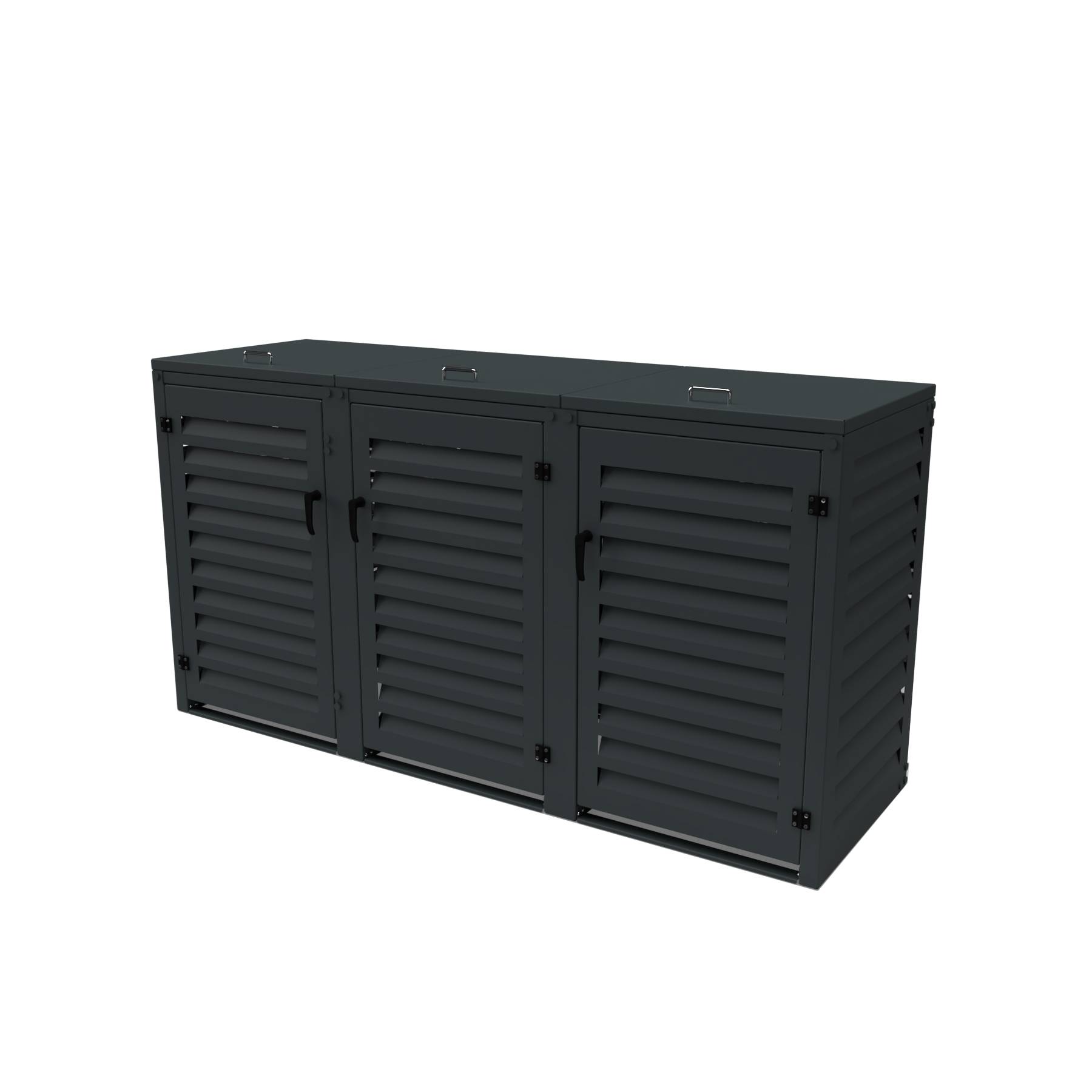 Cache Poubelle Extérieur Triple en Aluminium thermolaqué - Abri pour 3 conteneurs 120 Litres – Gris Anthracite RAL 7016 - Image 1