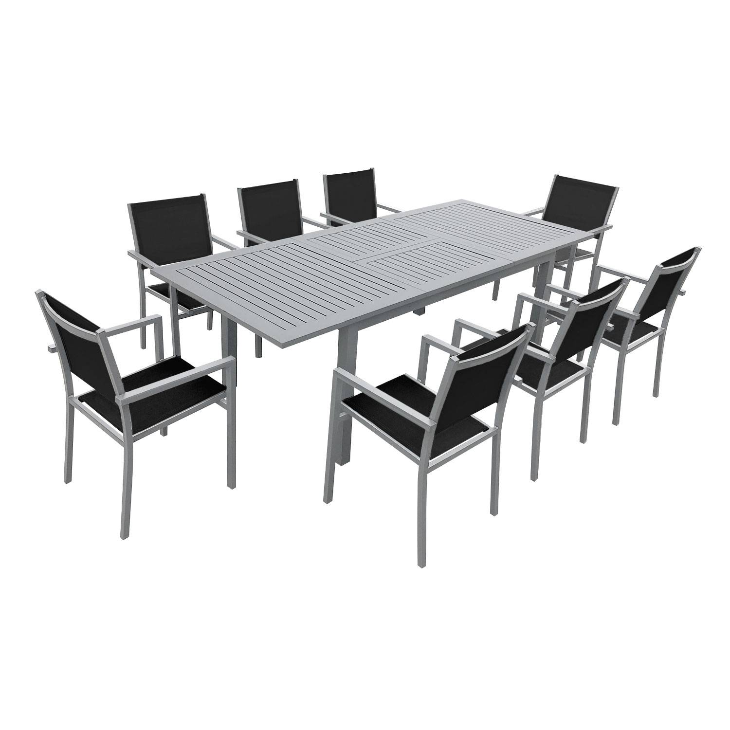 Happy Garden - Salon de jardin CAPRI extensible en textilène noir 8 places - aluminium gris - HAPPY GARDEN - Imagen 1