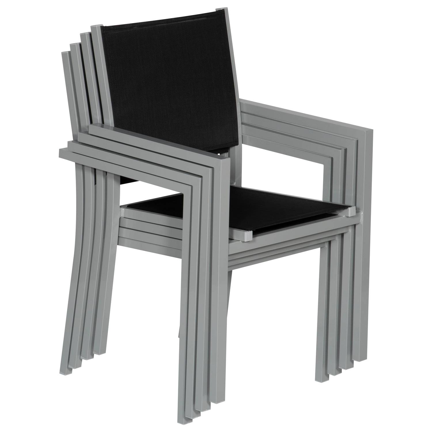 Happy Garden - Salon de jardin CAPRI extensible en textilène noir 8 places - aluminium gris - HAPPY GARDEN - Imagen 6
