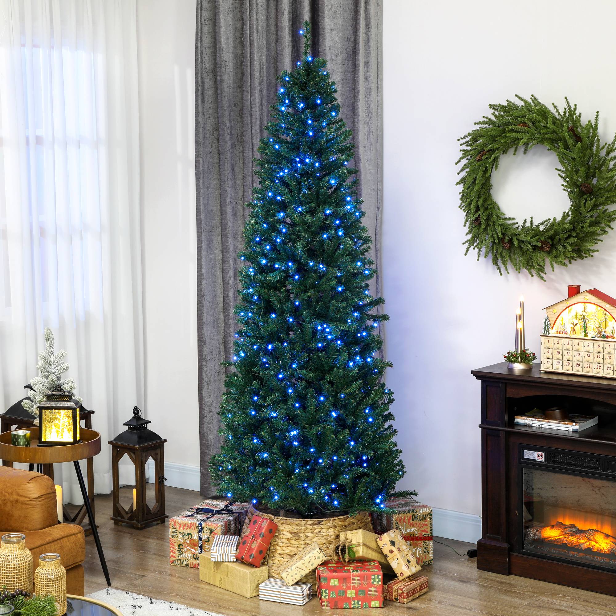 Sapin de Noël artificiel 180 cm, arbre de Noël, lumières LED synchronisées colorées et télécommande, 899 pointes, vert - Image 4