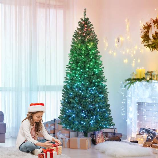 Sapin de Noël artificiel 180 cm, arbre de Noël, lumières LED synchronisées colorées et télécommande, 899 pointes, vert - Image 3
