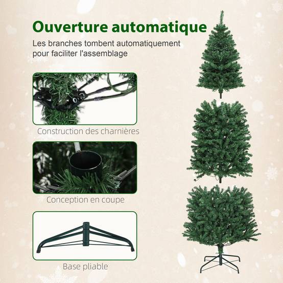 Sapin de Noël artificiel 180 cm, arbre de Noël, lumières LED synchronisées colorées et télécommande, 899 pointes, vert - Image 10