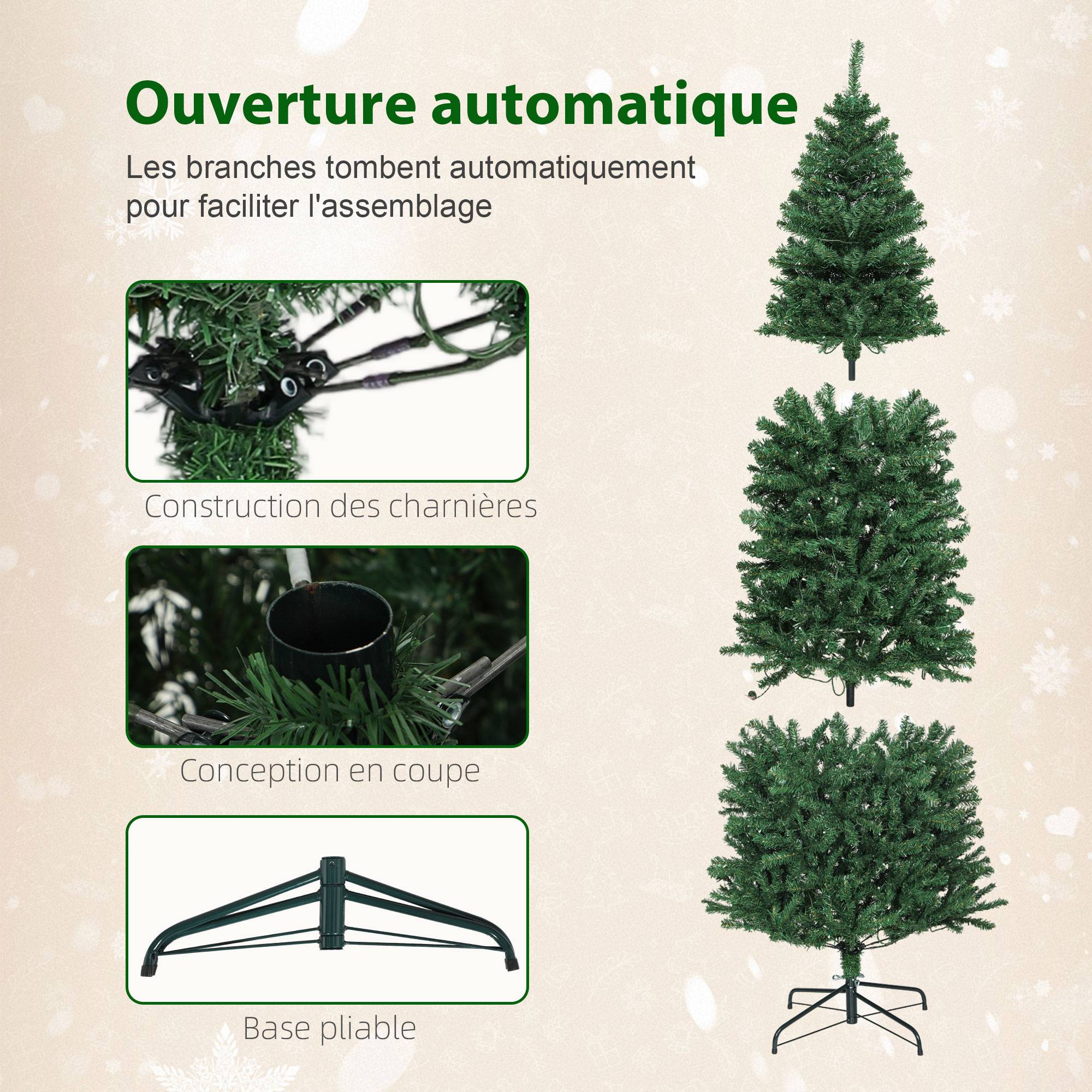 Sapin de Noël artificiel 180 cm, arbre de Noël, lumières LED synchronisées colorées et télécommande, 899 pointes, vert - Image 10
