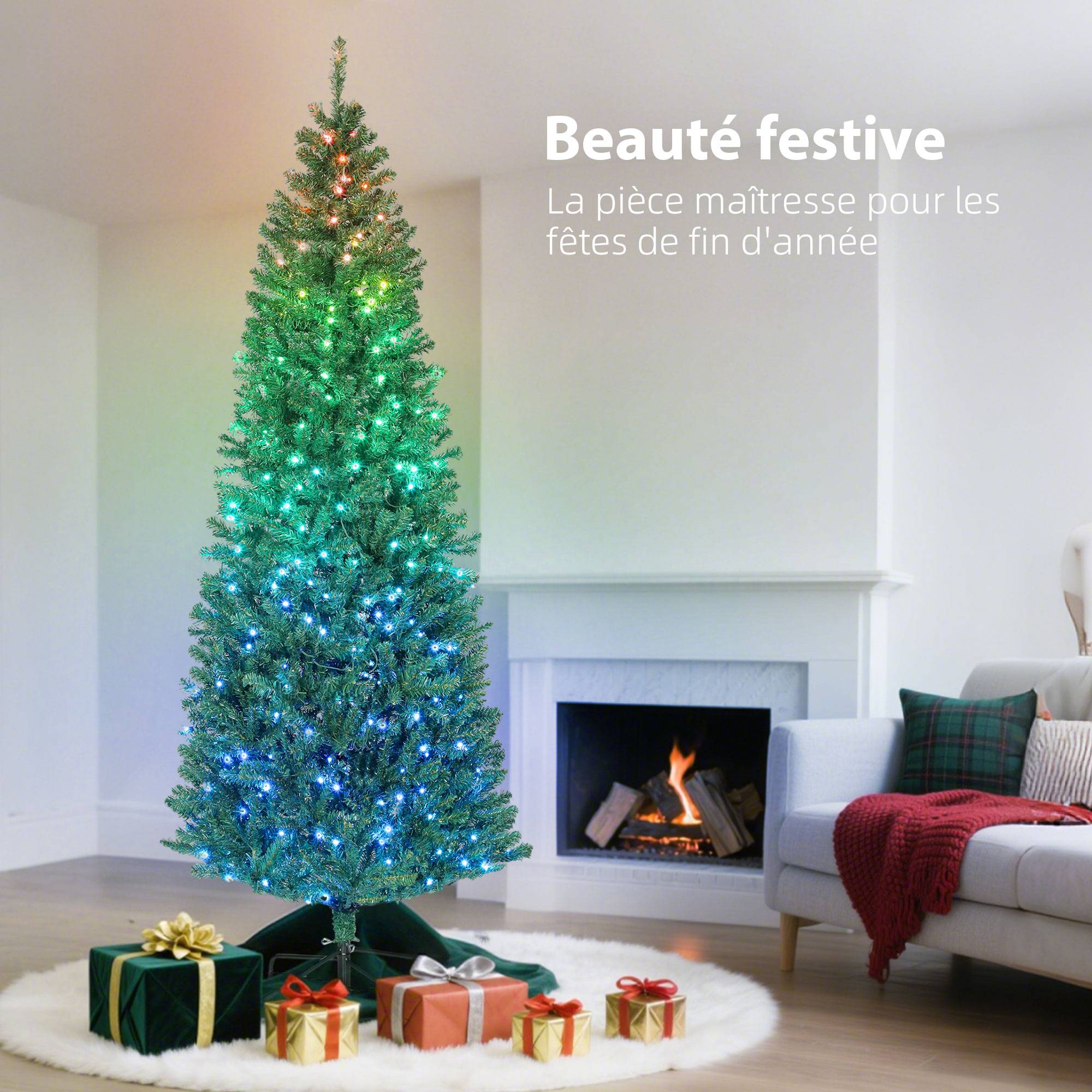 Sapin de Noël artificiel 180 cm, arbre de Noël, lumières LED synchronisées colorées et télécommande, 899 pointes, vert - Image 6