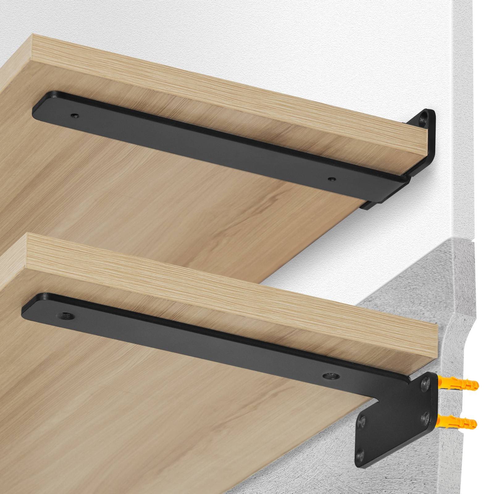 VEVOR Supports étagères, 310x100x45 mm, 6 pièces, noir mat, acier, charge 72,6 kg. Équerre étagère flottante. - Image 1