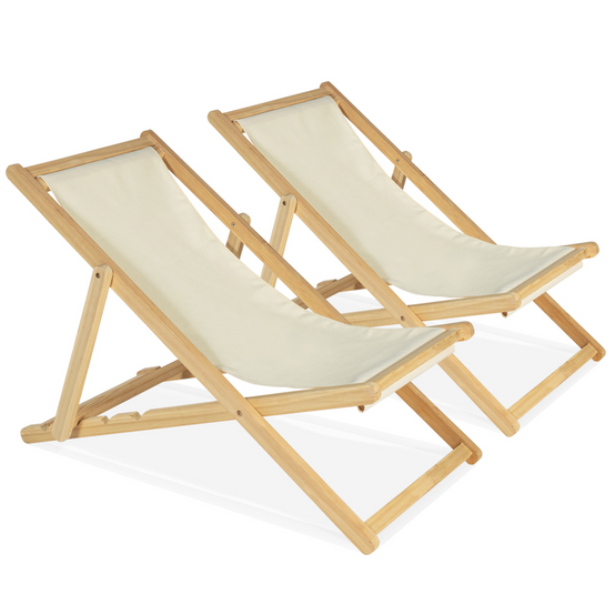 Lot de 2 chaises longues pliantes chilienne bois toile écrue - Image 5