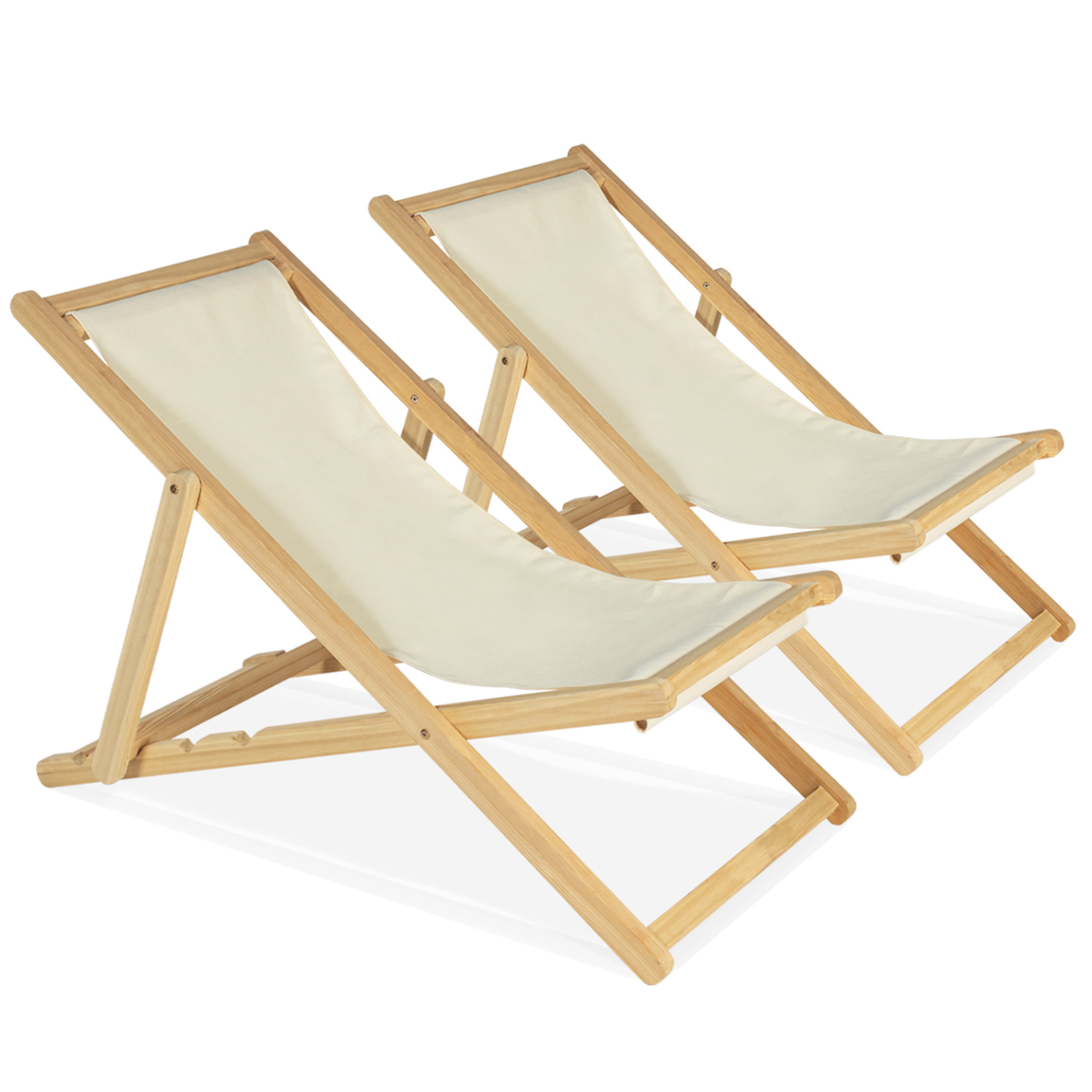 Lot de 2 chaises longues pliantes chilienne bois toile écrue - Image 5