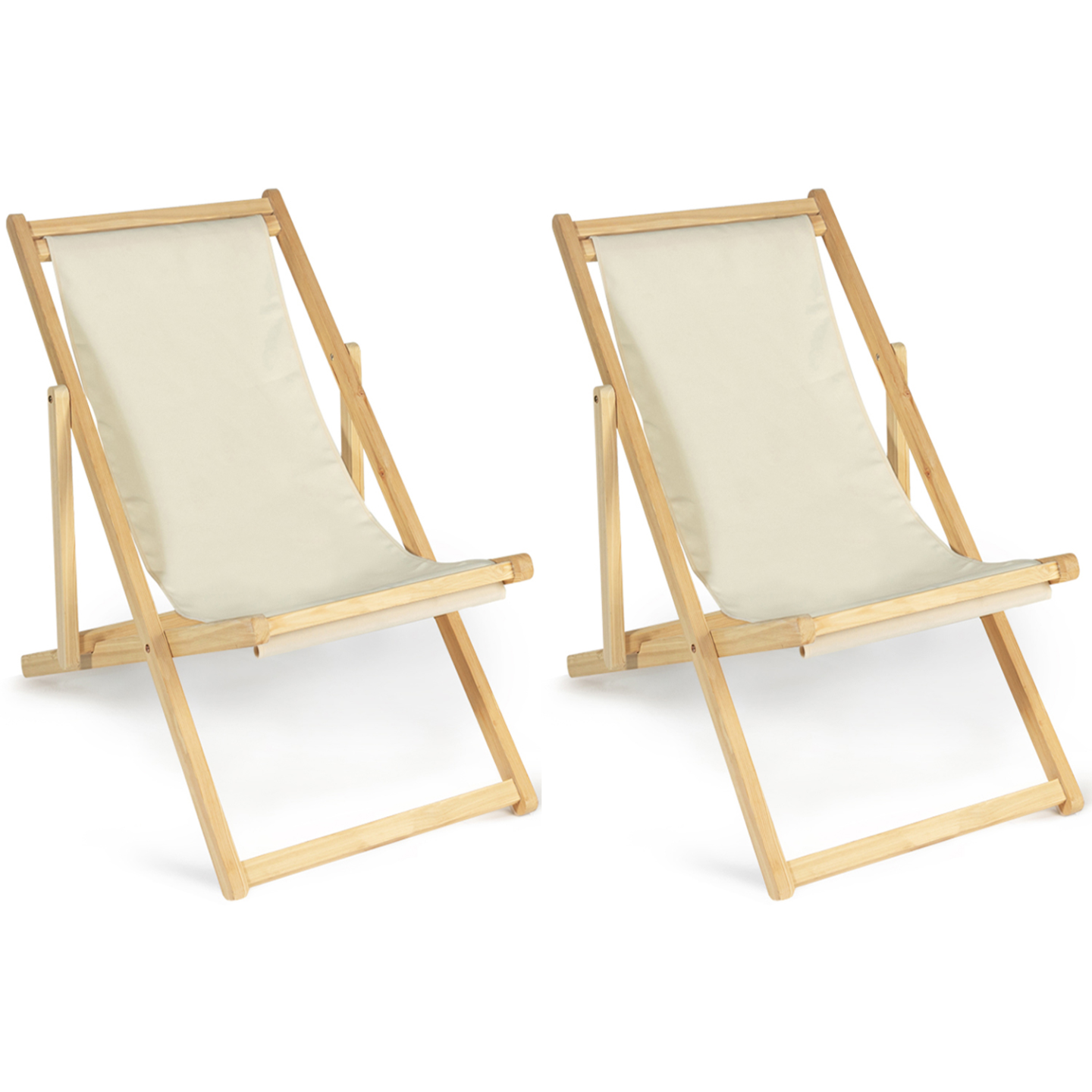 Lot de 2 chaises longues pliantes chilienne bois toile écrue - Image 2