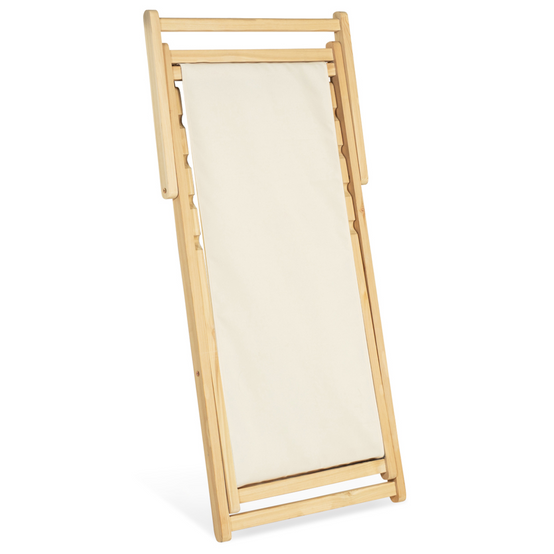 Lot de 2 chaises longues pliantes chilienne bois toile écrue - Image 4