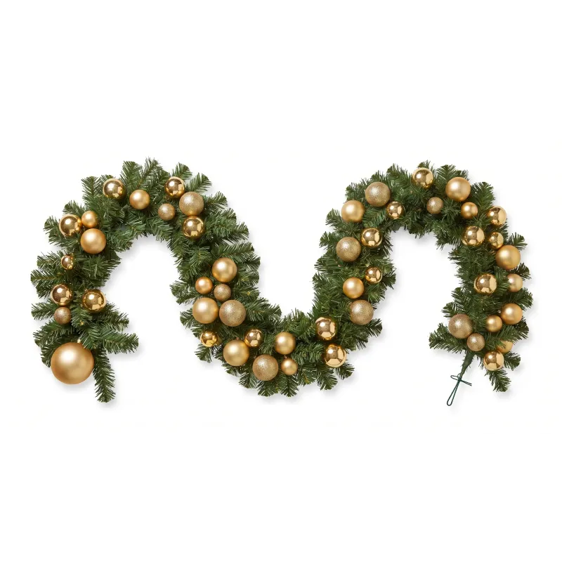 Guirlande sapin artificielle 270 cm verte 300 branches, 48 boules dorées - Image 2