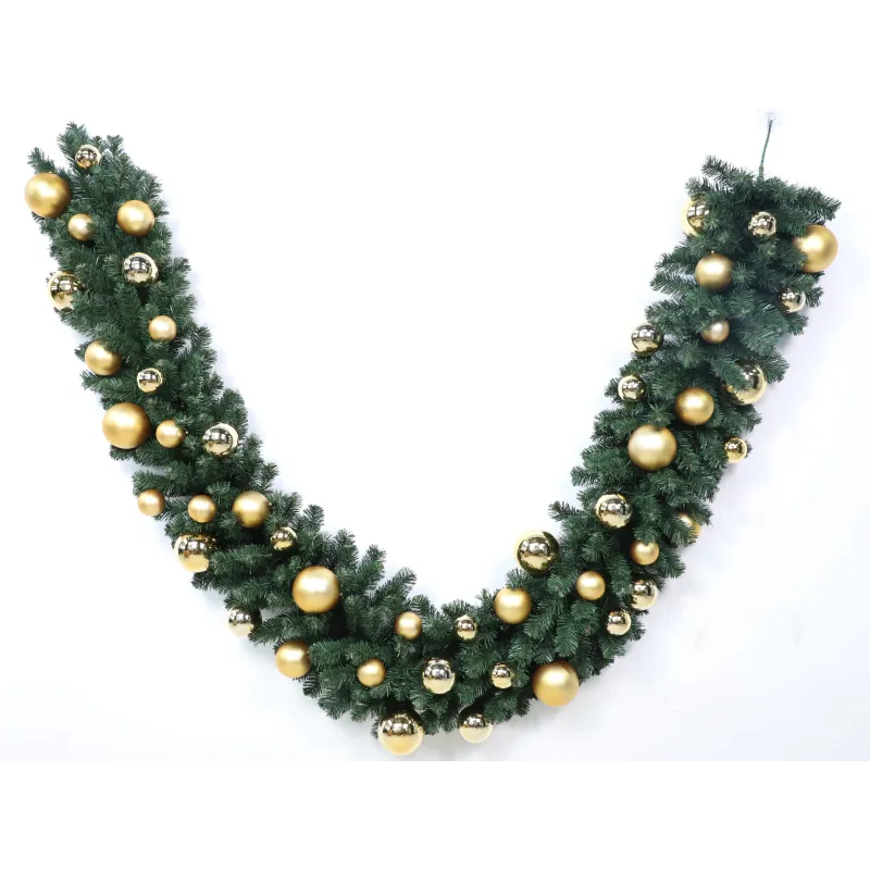 Guirlande sapin artificielle 270 cm verte 300 branches, 48 boules dorées