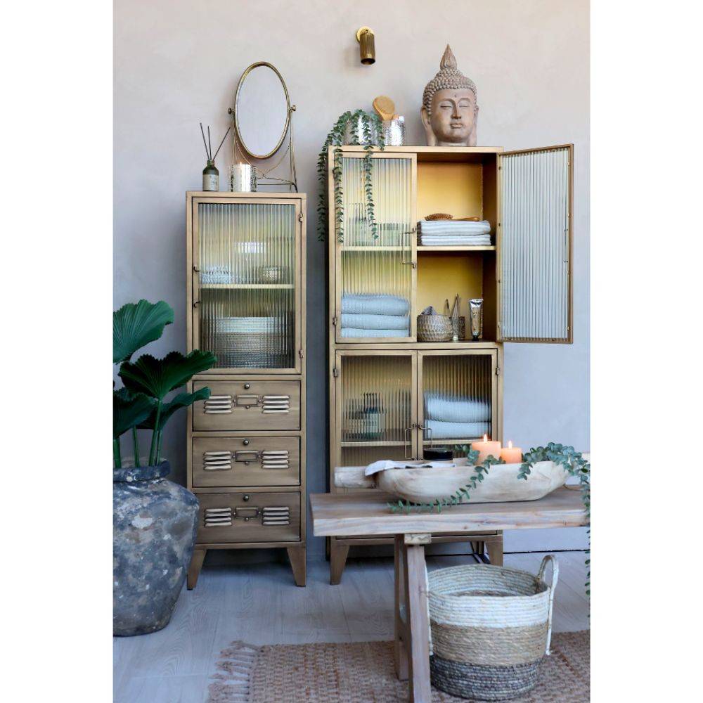 Chemin De Campagne - Armoire vitrine en fer laiton antique et verre 60 x 33 x 149.5 cm Chemin de campagne - Imagen 3