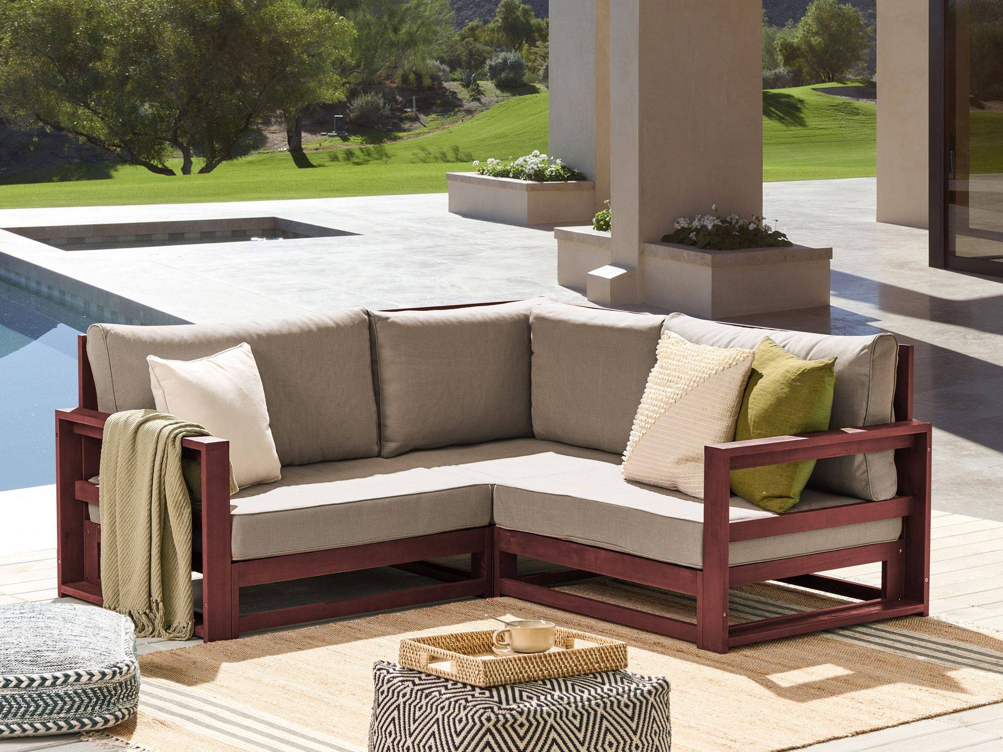 Beliani - Canapé de Jardin Acajou et Taupe en Bois d'Acacia Confort d'Assise Optimal avec Coussins pour Ensemble 2 Places Angle - Imagen 2