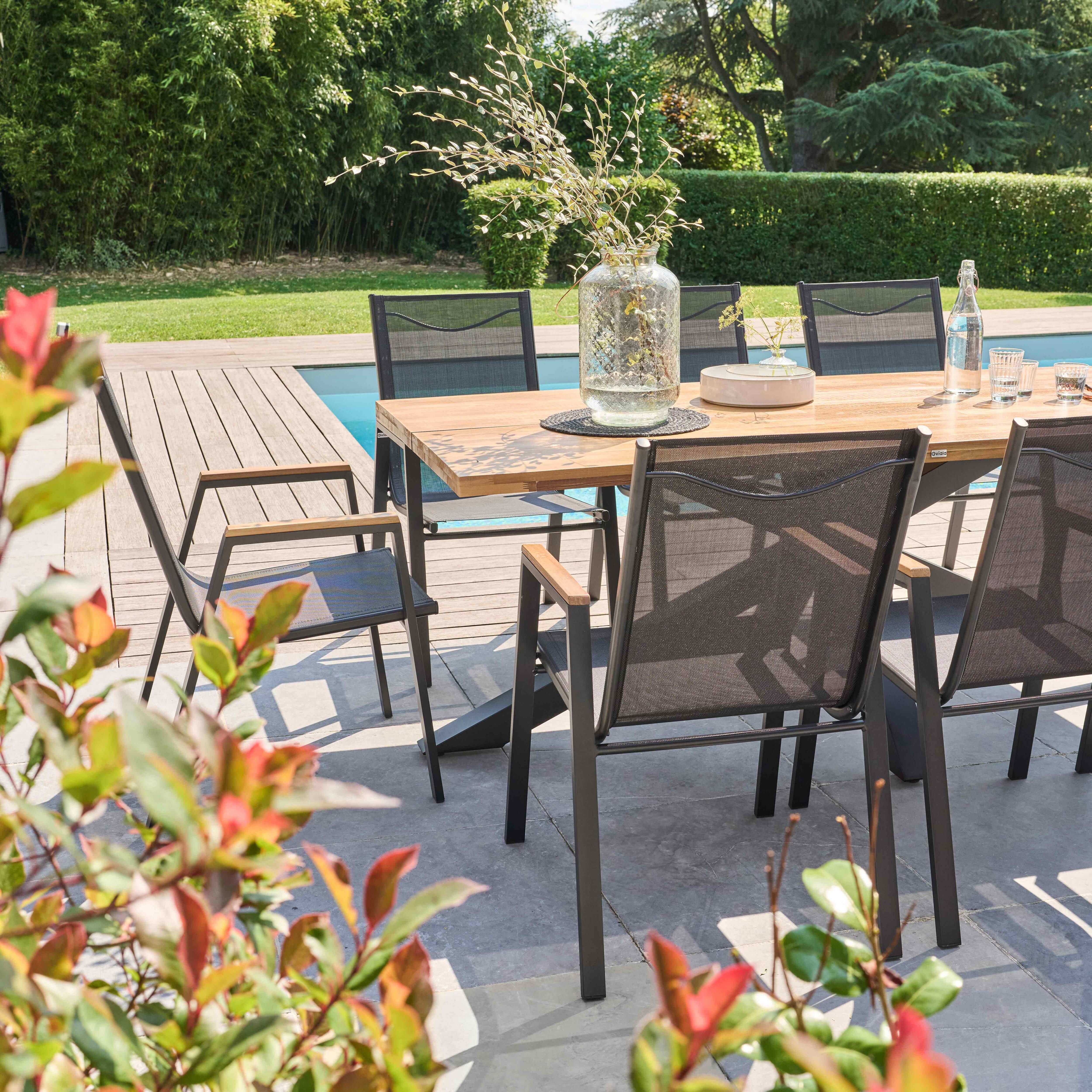 Oviala - Table de jardin en acacia et aluminium avec 8 fauteuils Stella - Oviala - Imagen 3