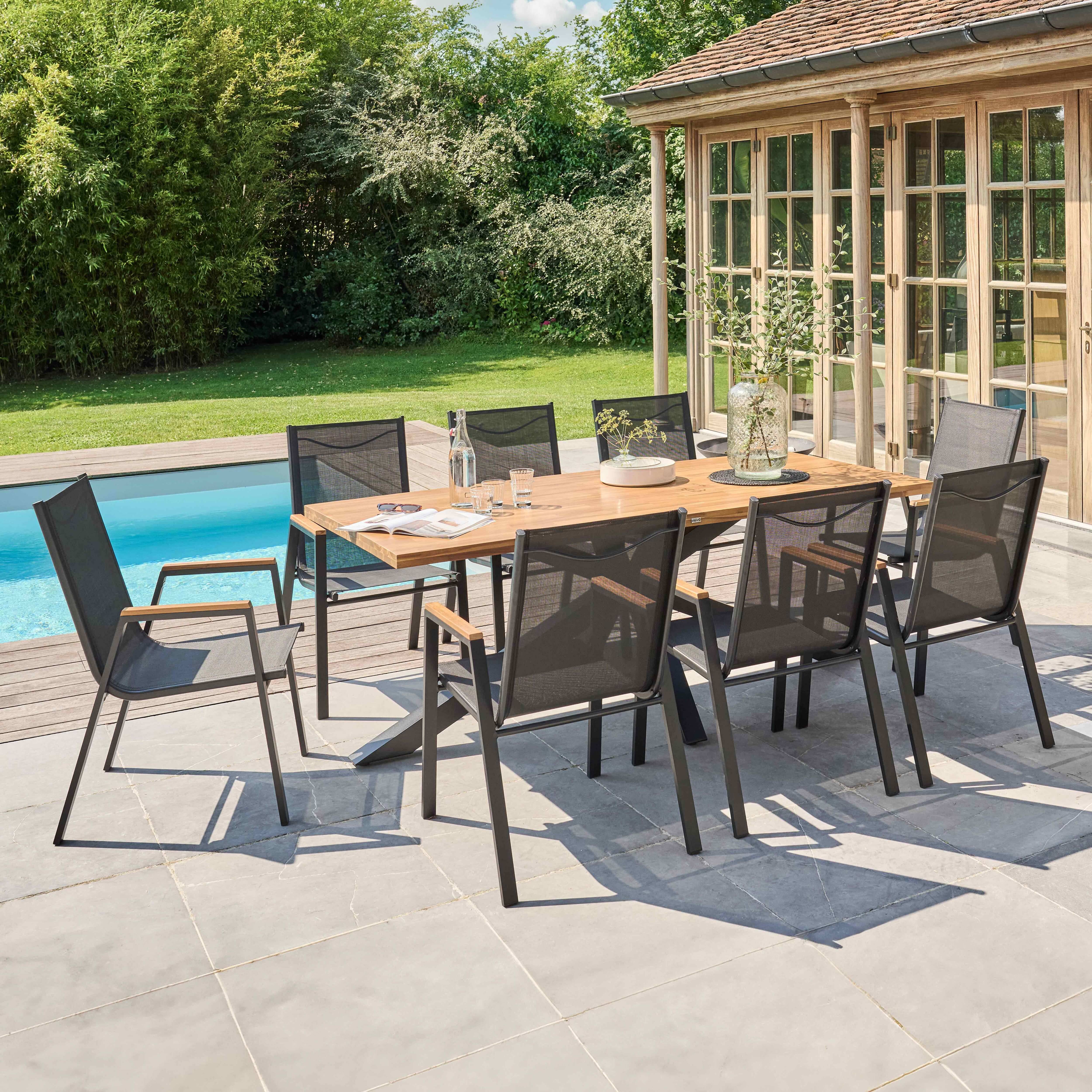 Oviala - Table de jardin en acacia et aluminium avec 8 fauteuils Stella - Oviala - Imagen 2