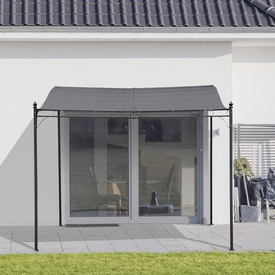 Outsunny - Pergola tonnelle adossable 3x3m imperméable anti-UV métal polyester gris - Outsunny - Image 2