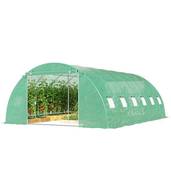 Serre tunnel avec 2 barres de support, 2 portes enroulables et fenêtres en filet, bâche en PE verte anti-UV - Image 2