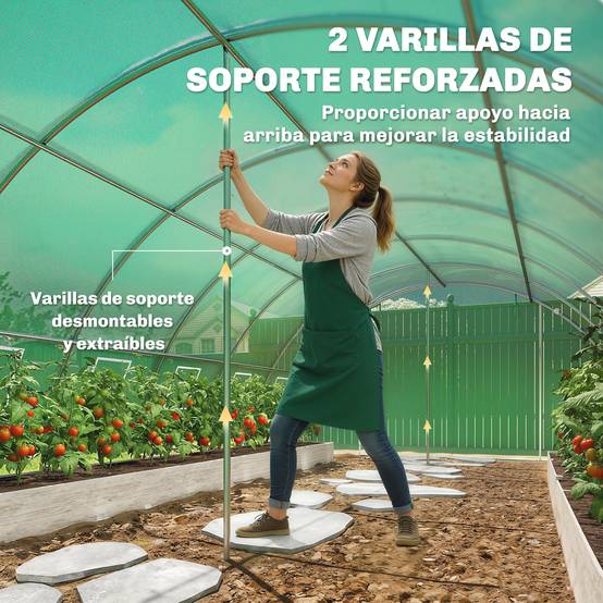 Serre tunnel avec 2 barres de support, 2 portes enroulables et fenêtres en filet, bâche en PE verte anti-UV - Image 7