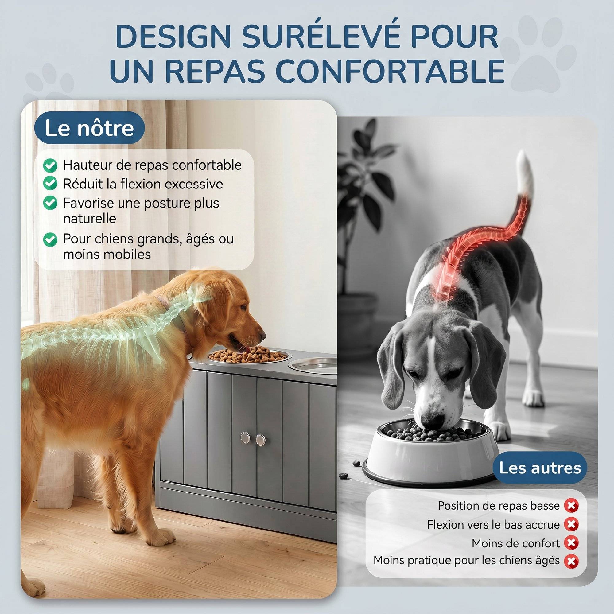 Porte-gamelles surélevé bois et acier inoxydable gris 60 x 30 x 35.5 cm - PANGIVO - Image 10