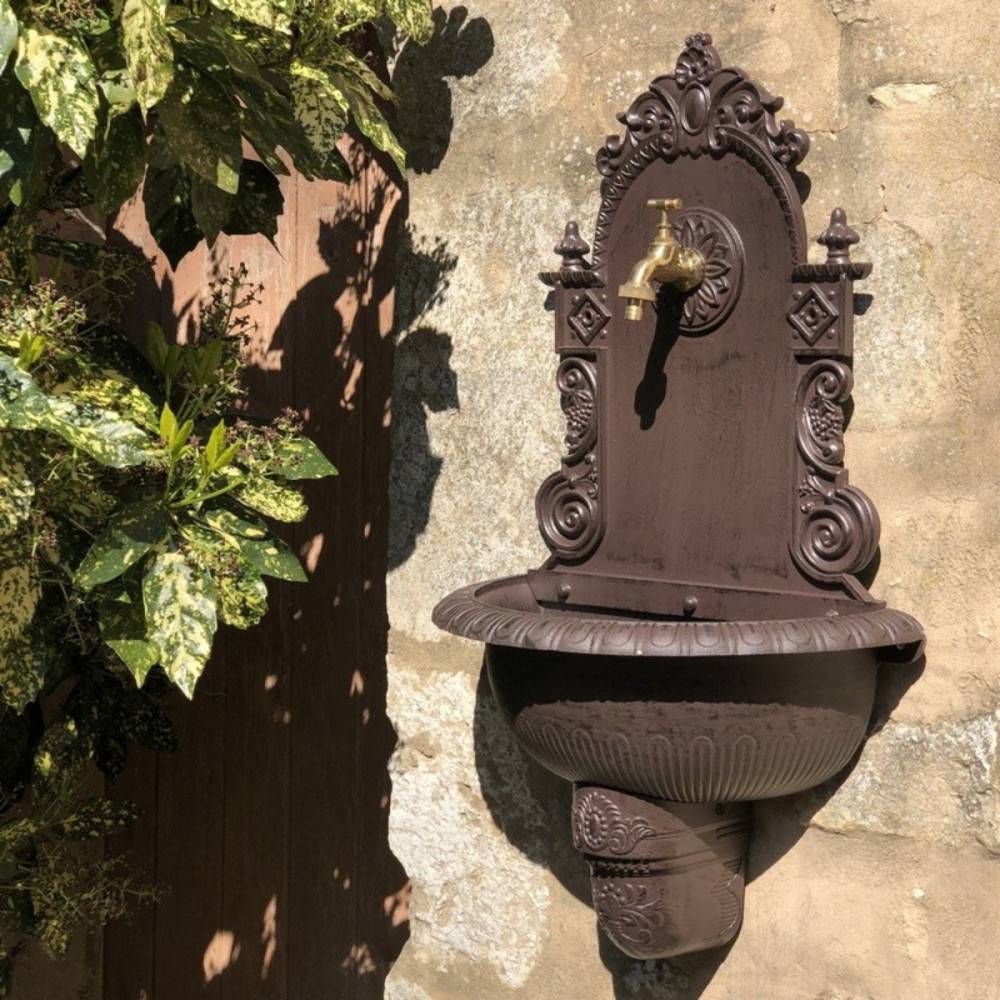 Fontaine de jardin murale extérieur fonte aluminium marron 75x44cm Chemin de campagne - Imagen 2