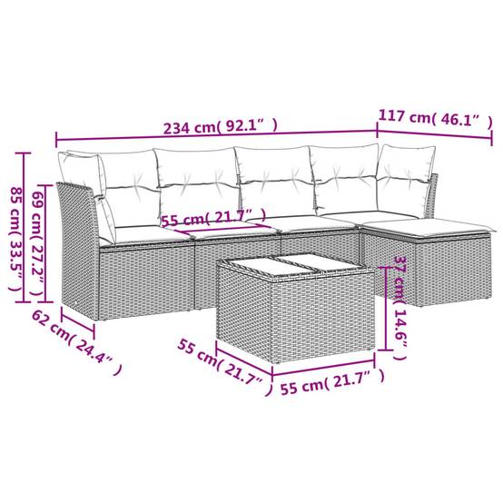 Grand salon de jardin 5 places modulable résine tressée avec table verre et pouf de rangement Gris clair – ComfortXL Outdoor Living - Image 3