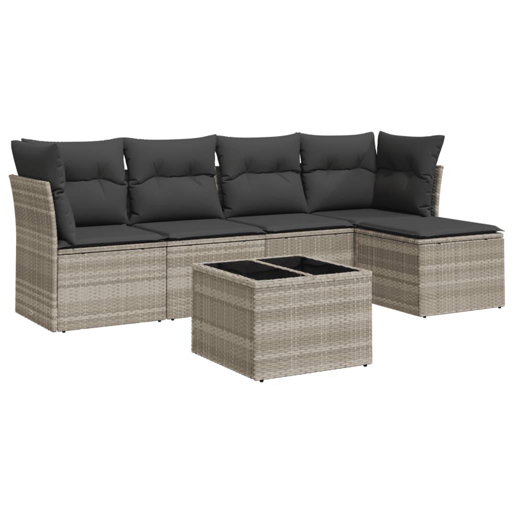 Grand salon de jardin 5 places modulable résine tressée avec table verre et pouf de rangement Gris clair – ComfortXL Outdoor Living - Image 2