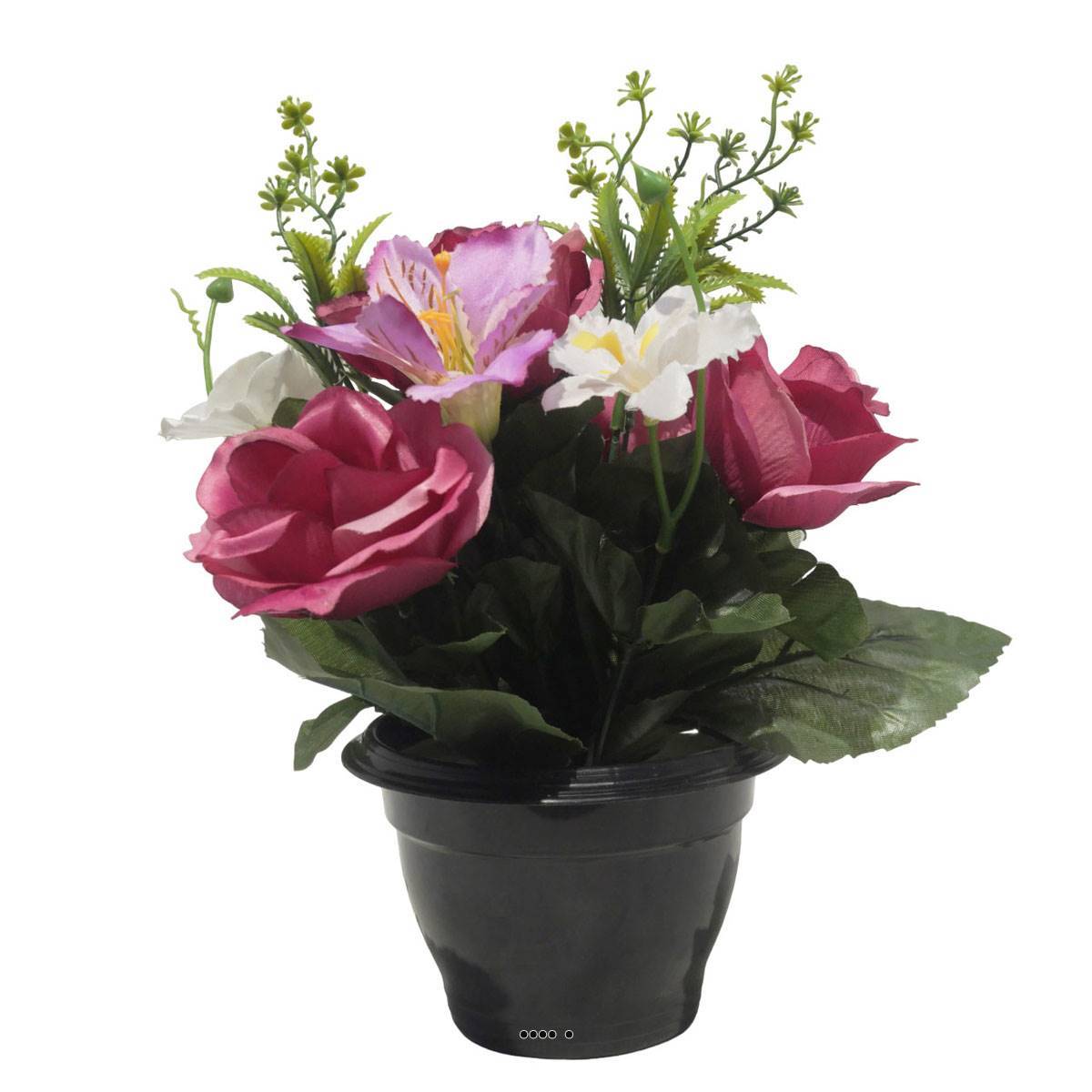 Artificielles - Pot pour les Tombes de Rose, Alstromeria et Orchidée artificiels pour la Toussaint Rose fushia - couleur: Rose fushia 730 - Imagen 2