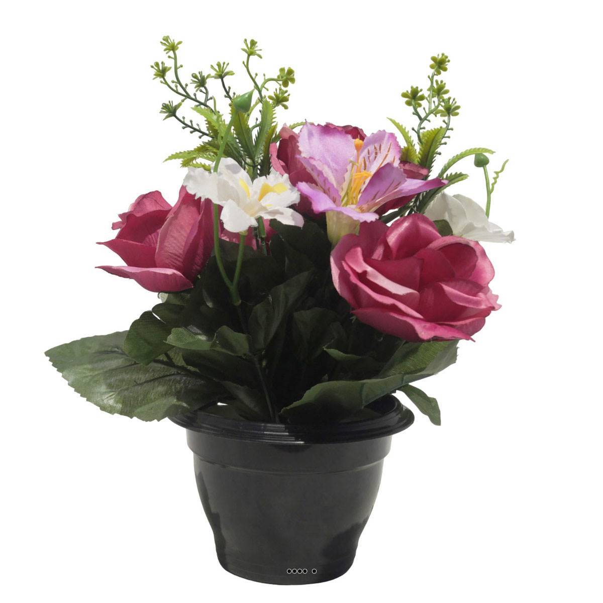 Artificielles - Pot pour les Tombes de Rose, Alstromeria et Orchidée artificiels pour la Toussaint Rose fushia - couleur: Rose fushia 730 - Imagen 1