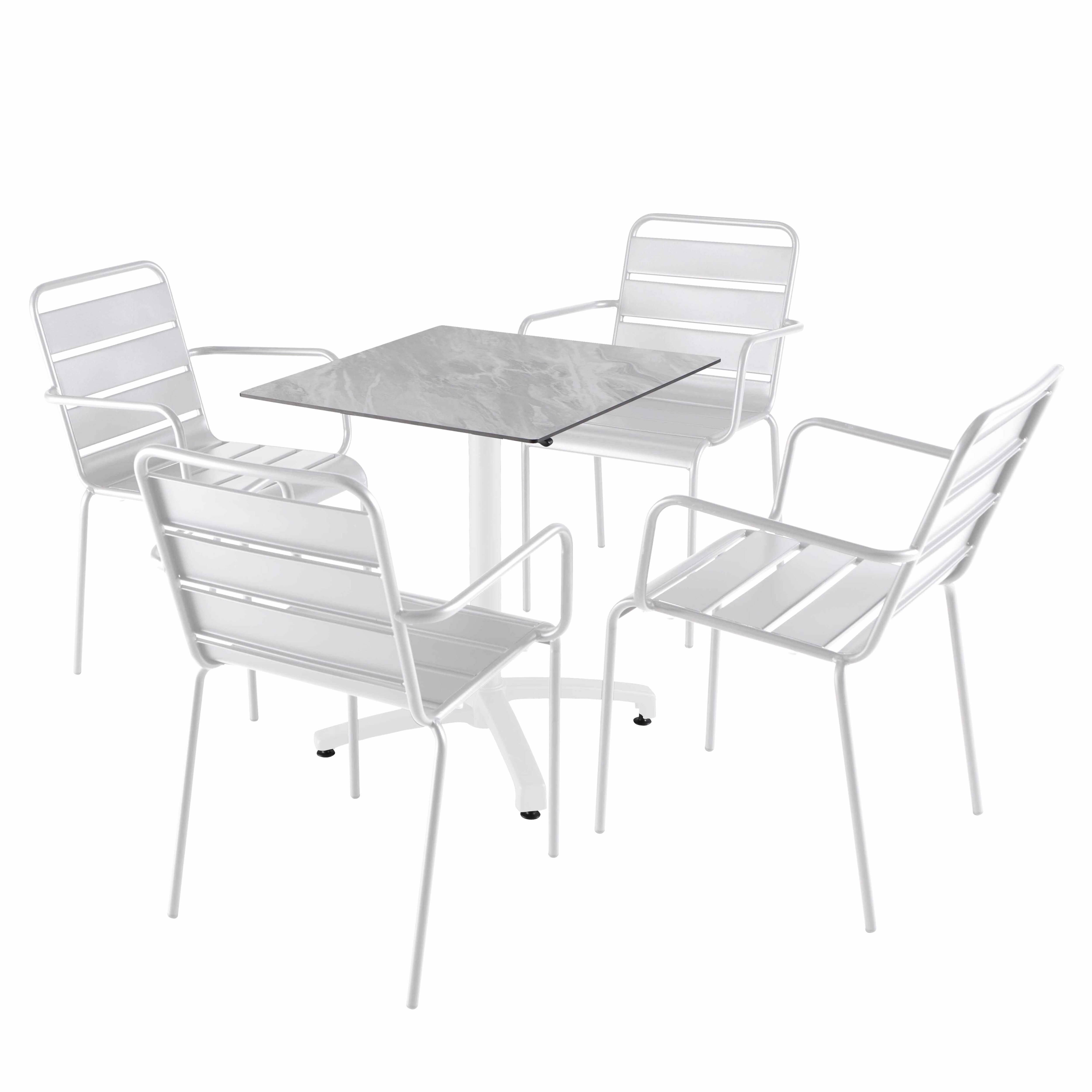 Oviala - Ensemble table 70 cm marbre et 4 chaises en métal blanc - Oviala - Imagen 1