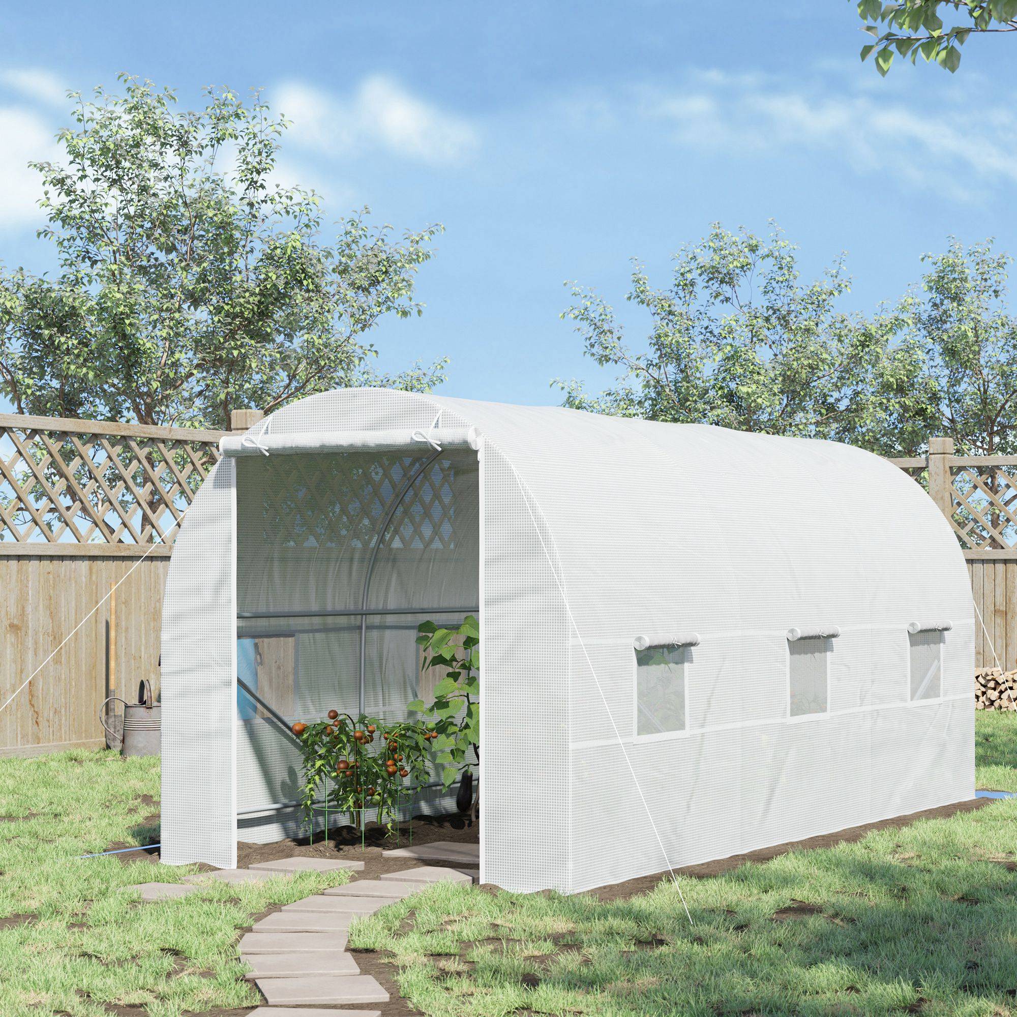 ComfortXL - Serre Tunnel de Jardin 9m² Acier PE Blanc 6 Fenêtres Aération 445x200x200cm - ComfortXL Outdoor Living - Image 1