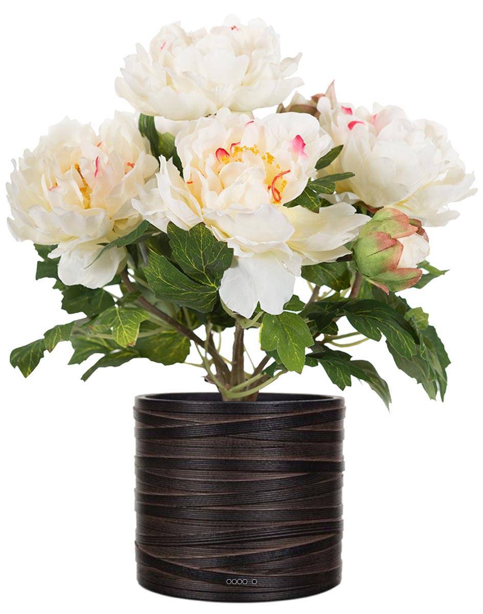 Artificielles - Pivoine artificielle en pot H 35 cm 4 fleurs et 2 boutons Blanc rose - couleur: Blanc rose - Imagen 2