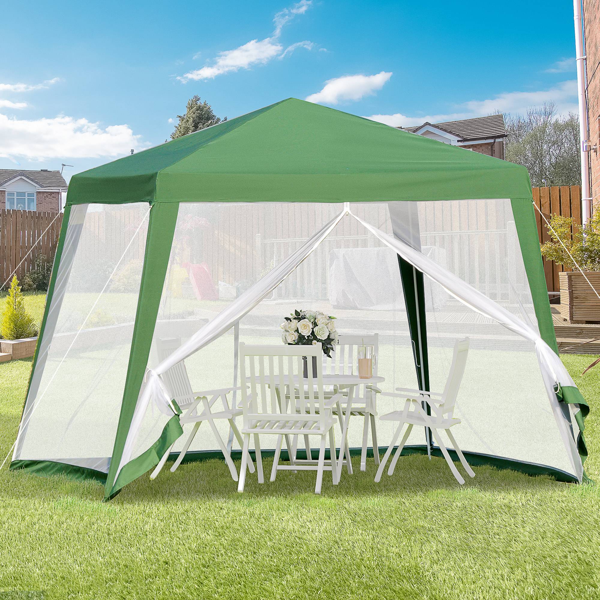 Tonnelle Jardin 3x3m avec Moustiquaire Acier Toile Verte Fêtes Extérieures - ComfortXL Outdoor Living - Image 1
